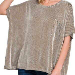 Zenana Corded Rib Oversized Short Sleeve Top